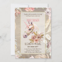 BOHO UNICORN Baby Shower-inbjudan Vattencolor