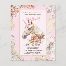 BOHO UNICORN Bebis Shower Inbjudningar Akvarell