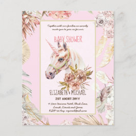 BOHO UNICORN Bebis Shower Inbjudningar Akvarell Flygblad