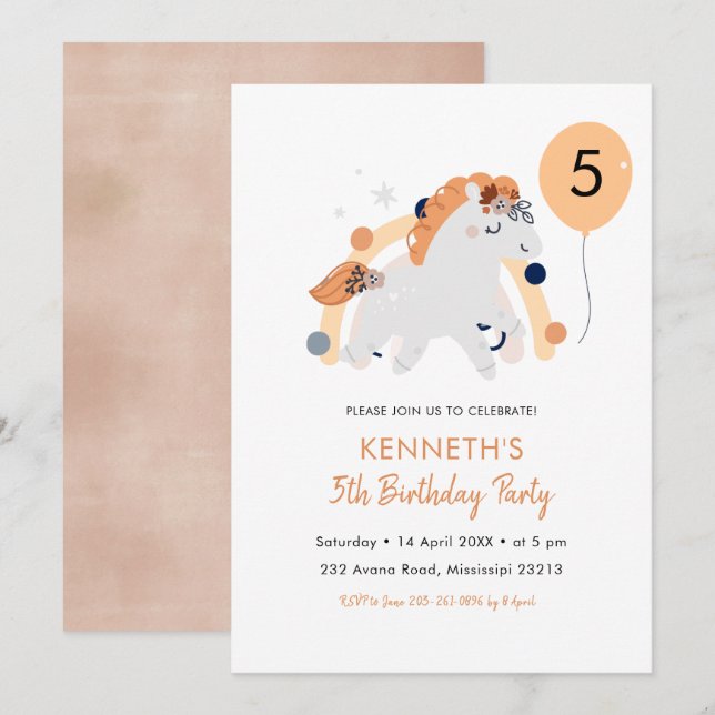Boho Unicorn Birthday-inbjudan Inbjudningar (Fram/baksida)
