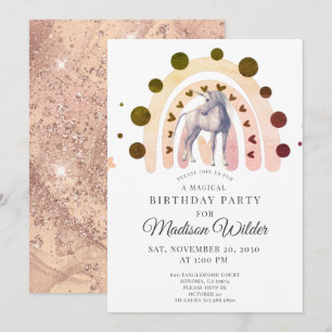 Boho Unicorn Rainbow Girl's Birthday bjudande Inbjudningar