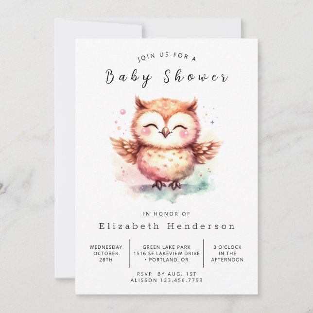 Boho Unique Uggla Baby Shower Inbjudningar (Framsida)