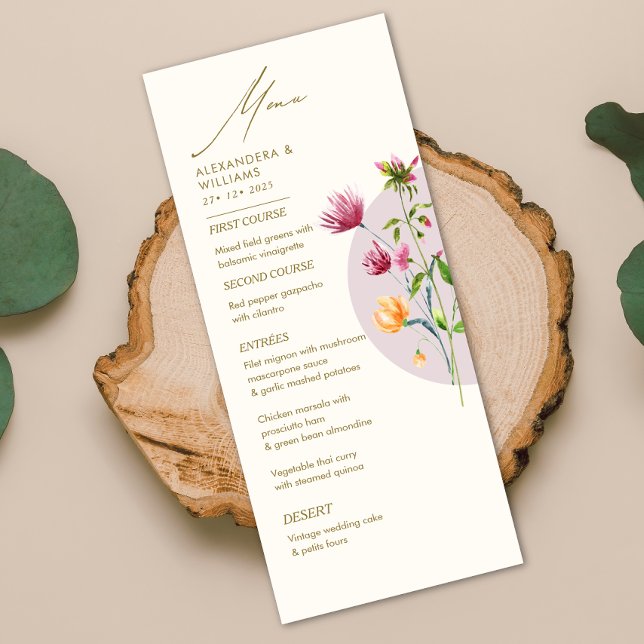 Boho Unique Vår Wildblomme Whimsical Bröllop Meny (Skapare uppladdad)