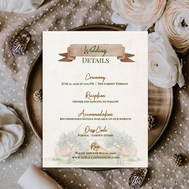 Boho Utetält Rustik Tältbröllop Detaljer Tilläggskort (Boho Outdoor Tent Wedding Details Card | Rustic Watercolor Camp Wedding Information Enclosure Card)