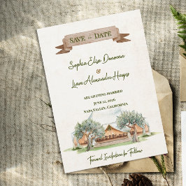 Boho Utomhus Vattenfärg Tält Bröllop Spara Datum Datumet