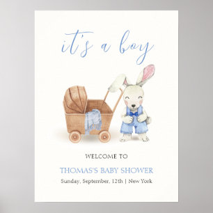 Boho vagga kanin pojke baby shower välkomstskylt poster