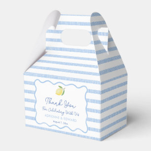 Boho Vågig Kant Blå Och Vit Kakel Citron Bröllop Presentaskar