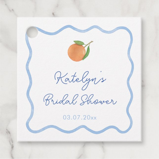 Boho vågig linje Citrus Huvudsaklig squeeze Bröllo Gåvor Etiketter (Framsida)
