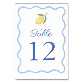Boho Vågigt Blue Gräns Citrus Lemon Bröllop Bordsnummer