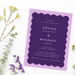 Boho Vågigt Gräns Lila & Lilac Bröllop Inbjudningar
