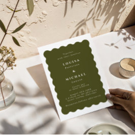 Boho Vågigt Gräns Oliv grönt och vita Bröllop Inbjudningar