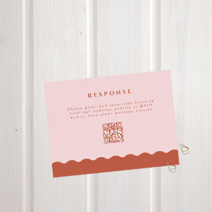 Boho Vågigt Kant Terracotta och QR-koden Bröllop OSA Kort