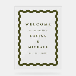 Boho Vågigt Ram Grönt Bröllop Välkommen