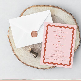 Boho Vågigt Ram och Terracotta Bröllop Inbjudningar