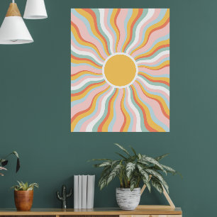 Boho Vågigt Sol Rays Retro Design Poster
