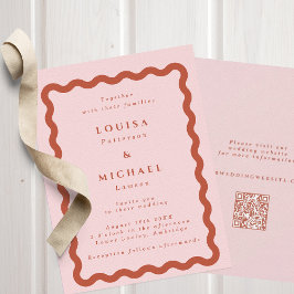 Boho Vågigt & Terracotta QR-koden Bröllop Inbjudningar