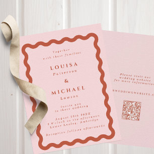 Boho Vågigt & Terracotta QR-koden Bröllop Inbjudningar