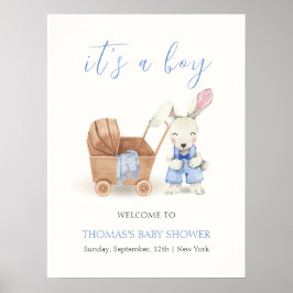 Boho Vagn Kanin Pojke Baby Shower Välkommen Poster