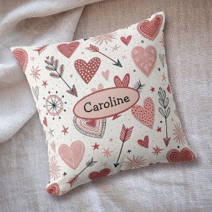 Boho Valentine Hearts och Arrows Mönster Kudde