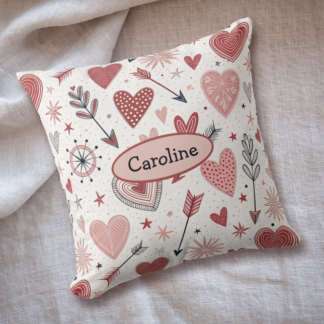 Boho Valentine Hearts och Arrows Mönster Kudde (Skapare uppladdad)