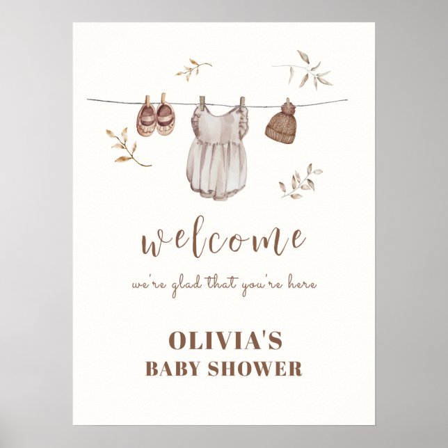 Boho välkomstskylt flicka outfit baby shower poster (Framsidan)