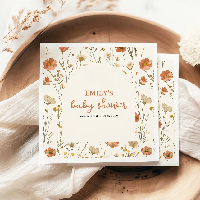 Boho Valmue Blommig Höst Baby Shower Pappersservett (Elegant & pretty wildflowers for the perfect late summer or early fall baby shower.)