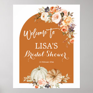 Boho valnöts pumpa bränd orange blomster välkomsts poster