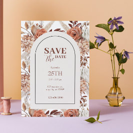 Boho Valv Blommig Terrakotta Höst Save The Date Inbjudningar