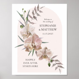 Boho Valv Dammgröna Orkidéer Fladdrande Bröllopsaf Poster