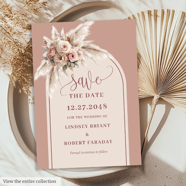 Boho valv dammig rosa blommig Spara datum-kort Inbjudningar (Boho Arch Dusty Pink Floral Save The Date Card

)