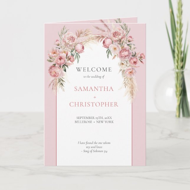 Boho valv rosenskimmer piony pampasgräs programvik program (Framsida)