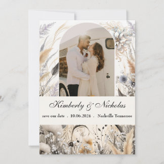 Boho valv Rustik Jordnära Pampas Blommig Botanisk Spara Datumet