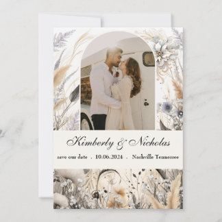 Boho valv Rustik Jordnära Pampas Floral Botanisk Spara Datumet