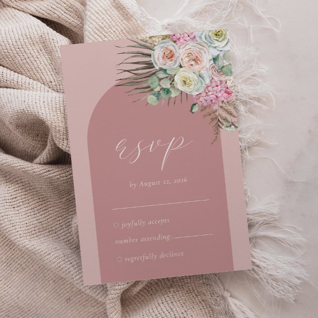 Boho valv Tropisk blomster Dammt Rosa Bröllop OSA Kort (Skapare uppladdad)
