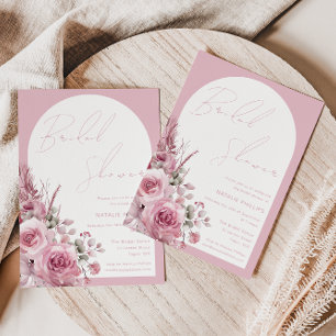 Boho valvacker vacker rosafärgad blomsterbröllopsf inbjudningar