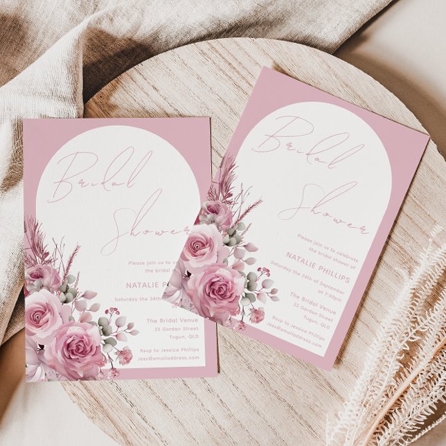 Boho valvacker vacker rosafärgad blomsterbröllopsf inbjudningar (Skapare uppladdad)