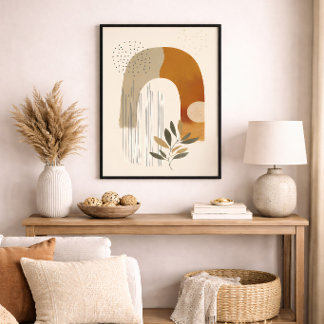 Boho Valvbåge Botanisk Geometrisk Neutral Terrakot Canvastryck