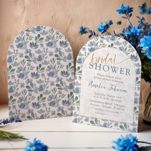 Boho välvd bröllopsdusch Damblå blommig  Inbjudningar (Skapare uppladdad)