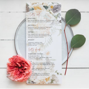 Boho Vår Blommigtar Bröllop Menu Meny