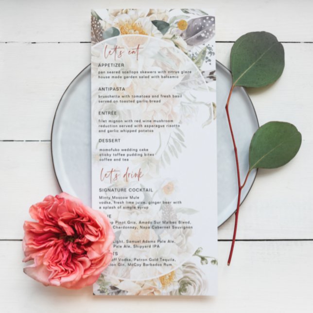Boho Vår Blommigtar | Bröllop Menu Meny (Skapare uppladdad)
