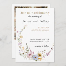 Boho Vår blommor fotobröllop - inbjudan