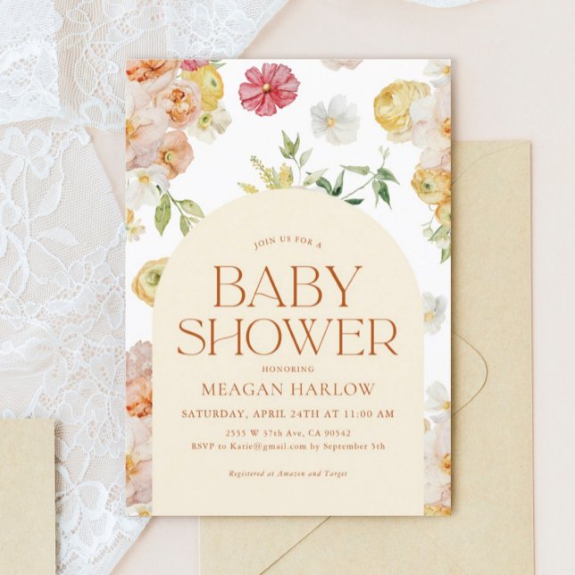 Boho Vår blommor Girl Baby Shower-inbjudan Inbjudningar (Skapare uppladdad)