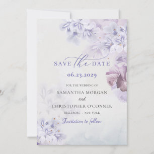 Boho vår lila och dammblått blommigt mauve spara datumet