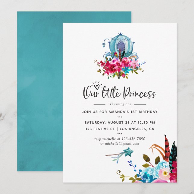 Boho Vår lilla prinsessa Alla åldrar Födelsedagsfi Inbjudningar (Fram/baksida)