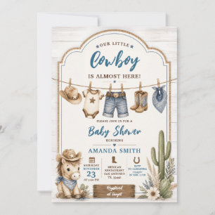 Boho Vår Lille Cowboy Vilda Västern Häst Babyfiran Inbjudningar