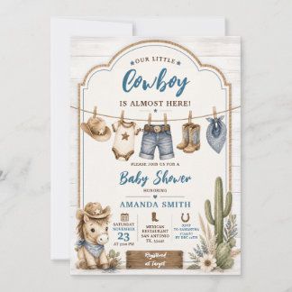 Boho Vår Lille Cowboy Vilda Västern Häst Babyfiran Inbjudningar