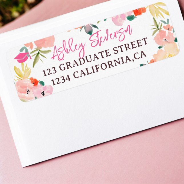 Boho vår rosa blommigt studenten returadress etikett (Boho spring pink garden floral graduation label)