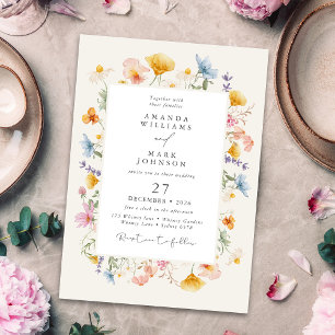 Boho vår vilda blommor botanisk trädgård bröllop  inbjudningar