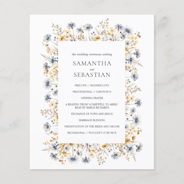 Boho Vår Wildblomma | Botaniskt Bröllopsprogram (Framsida)