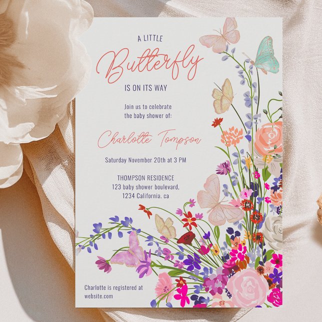 Boho vår Wildblommor, söt butterfly-babydusch Inbjudningar (Boho spring wildflowers cute butterfly baby shower invitation)